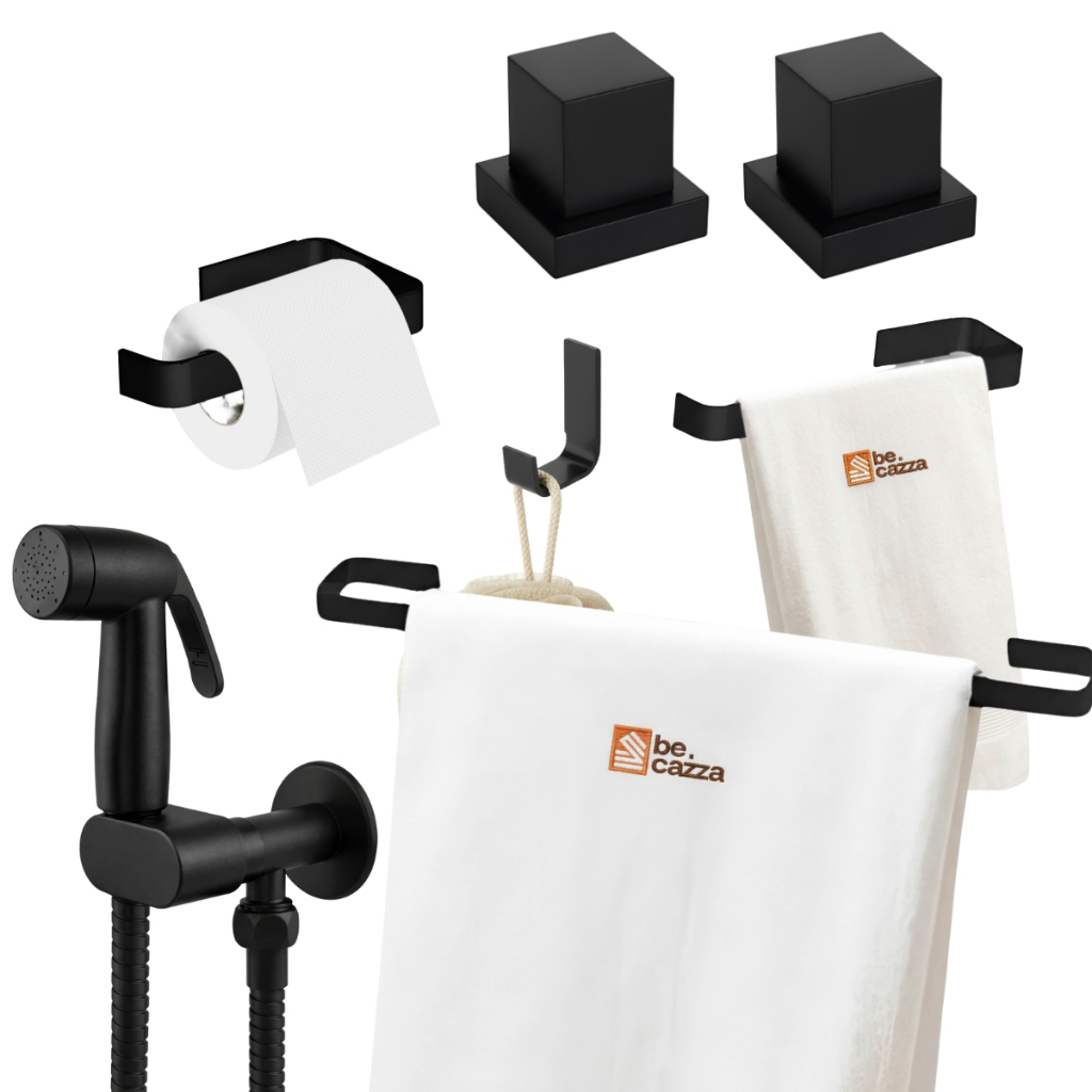 Kit Acessórios Para Banheiro Preto Fosco com Ducha Higiênica Moderna e Acabamento de Registro ABS