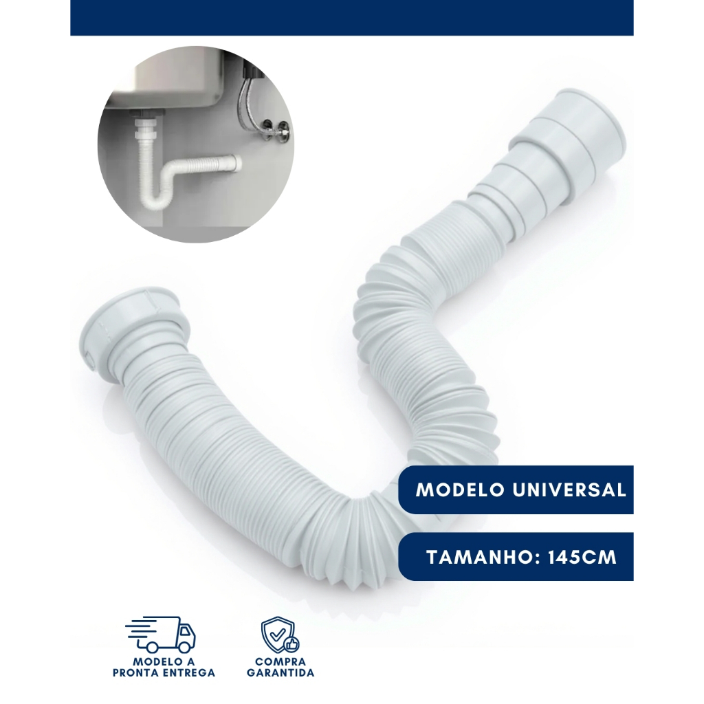 Sifão Sanfonado Universal Tubo Extensivo 145cm Ajustável Para Lavatório / Pia / Tanques - Plastuning