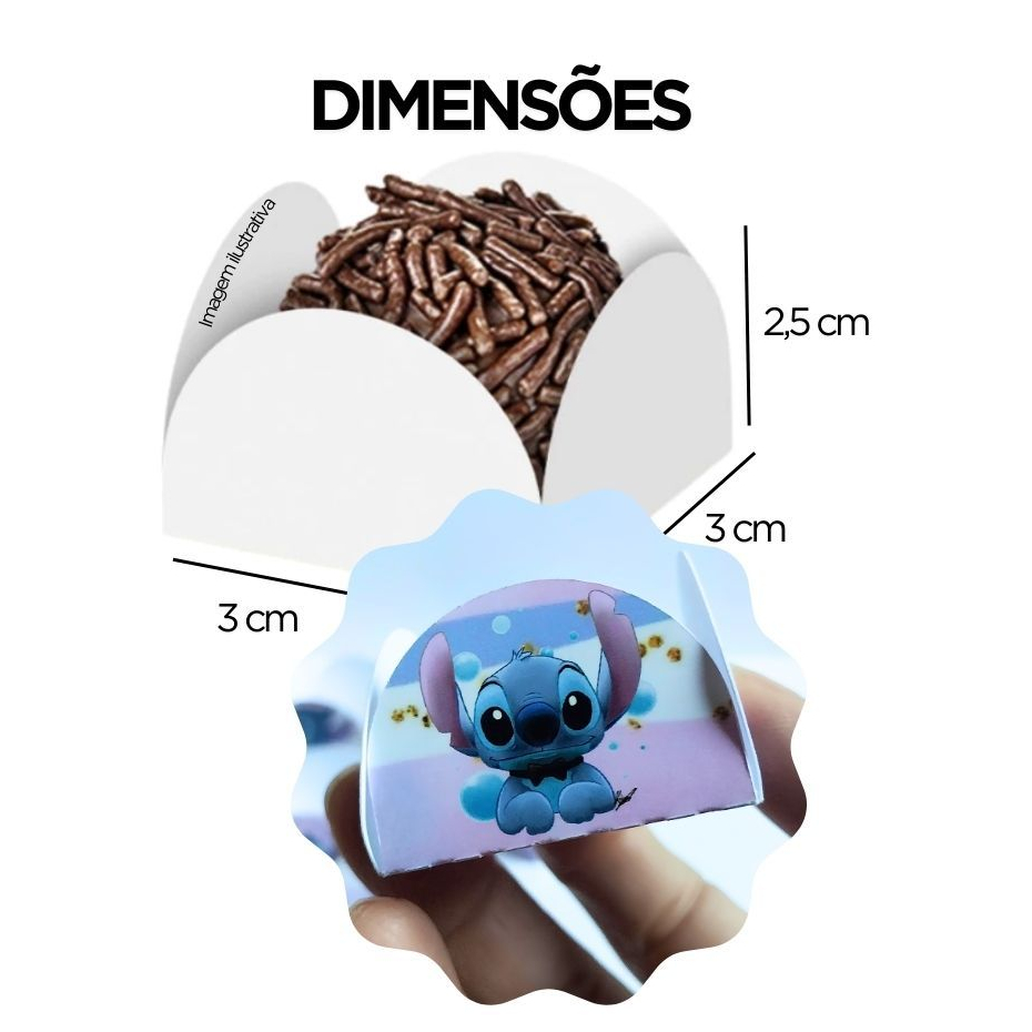200 Forminhas Personalizadas de doce brigadeiro Stitch - 4 pétalas docinhos de festa aniversário - Chá revelação