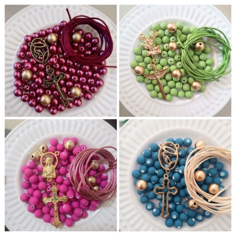 Kit Terço Católico para Montagem Artesanal com Contas, Crucifixo e Fio