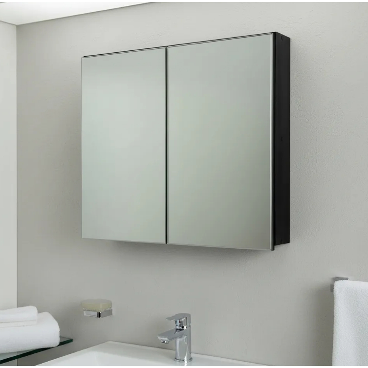 Armário 60cm Aéreo Banheiro Com Espelho Preto - Com Fundo - 100% MDF - MONTADO