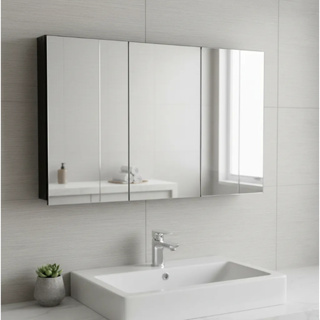 Armário 80cm Aéreo Banheiro Com 3 Portas De Espelho Preto - Fundo Eucatex - 100% MDF - MONTADO em Oferta na Shopee