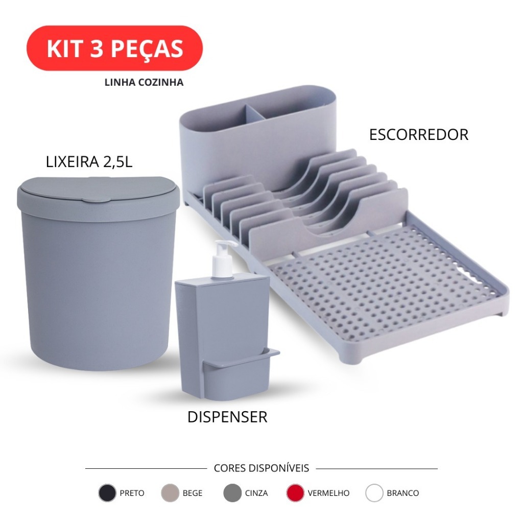 Kit 3 Peças Organizador de Pia Cozinha Lixeira 2,5L Escorredor Louça Dispenser Detergente em Oferta na Shopee
