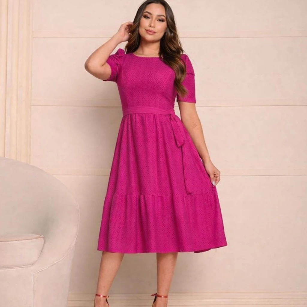 Vestido Feminino Manga Princesa Moda Evangélica Laise Malha 1Maria — imagem 1