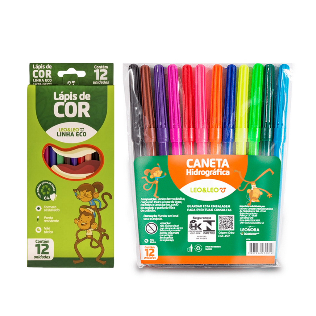 Leo e Leo Lápis de cor 12 cores + Canetinha Hidrográfica 12 cores