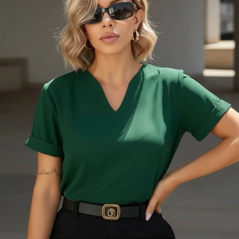 Blusa Manga Dobrada Modelo Detalhe V Evangelica Moda Verão Promoção Tecido em Oferta na Shopee