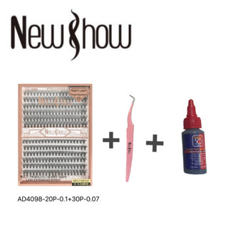 New Show 1 Cartela De AD4098-20P-0.1+30P-0.07 D 9-14MIX Cilios Tufos+1 Pinça+1 Super Cola…