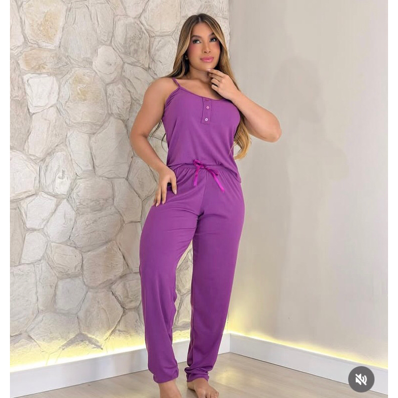 pijama de frio ( pijama de calça e blusa de alça ) ,cor roxa