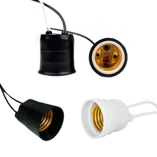 Soquete E27 De Nylon Com Fio Rabicho Preto e Branco Instalação Lâmpada Iluminação Elétrica Bocal