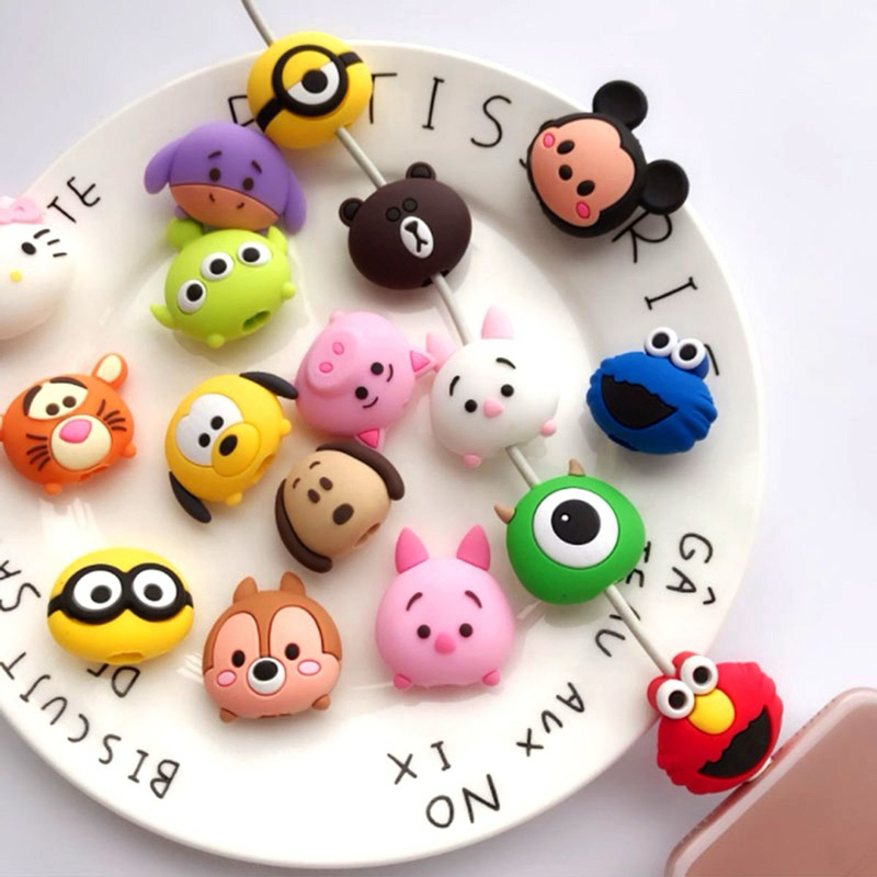 Protetor de Cabo USB e estetoscopio de silicone Personagens cute fofo para Android e Iphone Antiquebra e Anti dobra