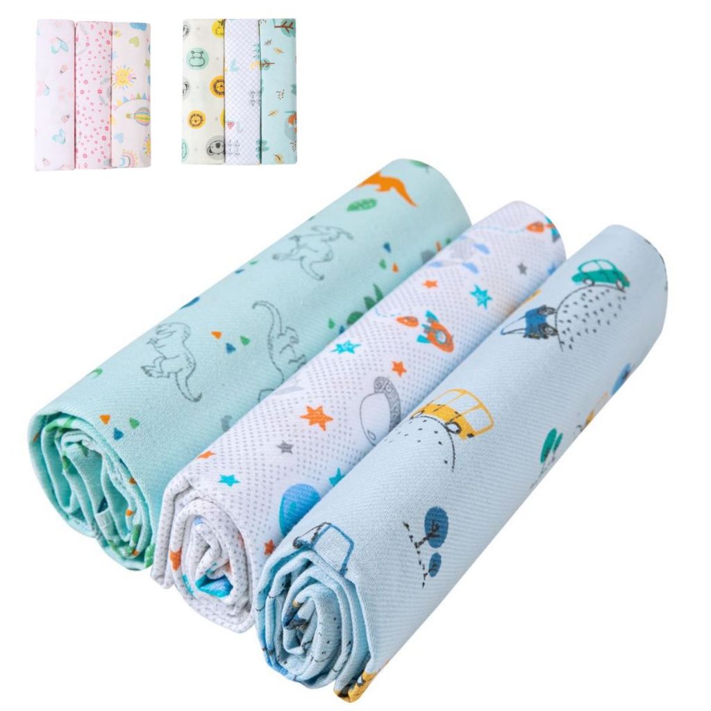 Kit Cueiro Manta Grande Bebe Flanelado Papi 100% algodão 1,0m x 80cm Menino Menino Enxoval 3 und