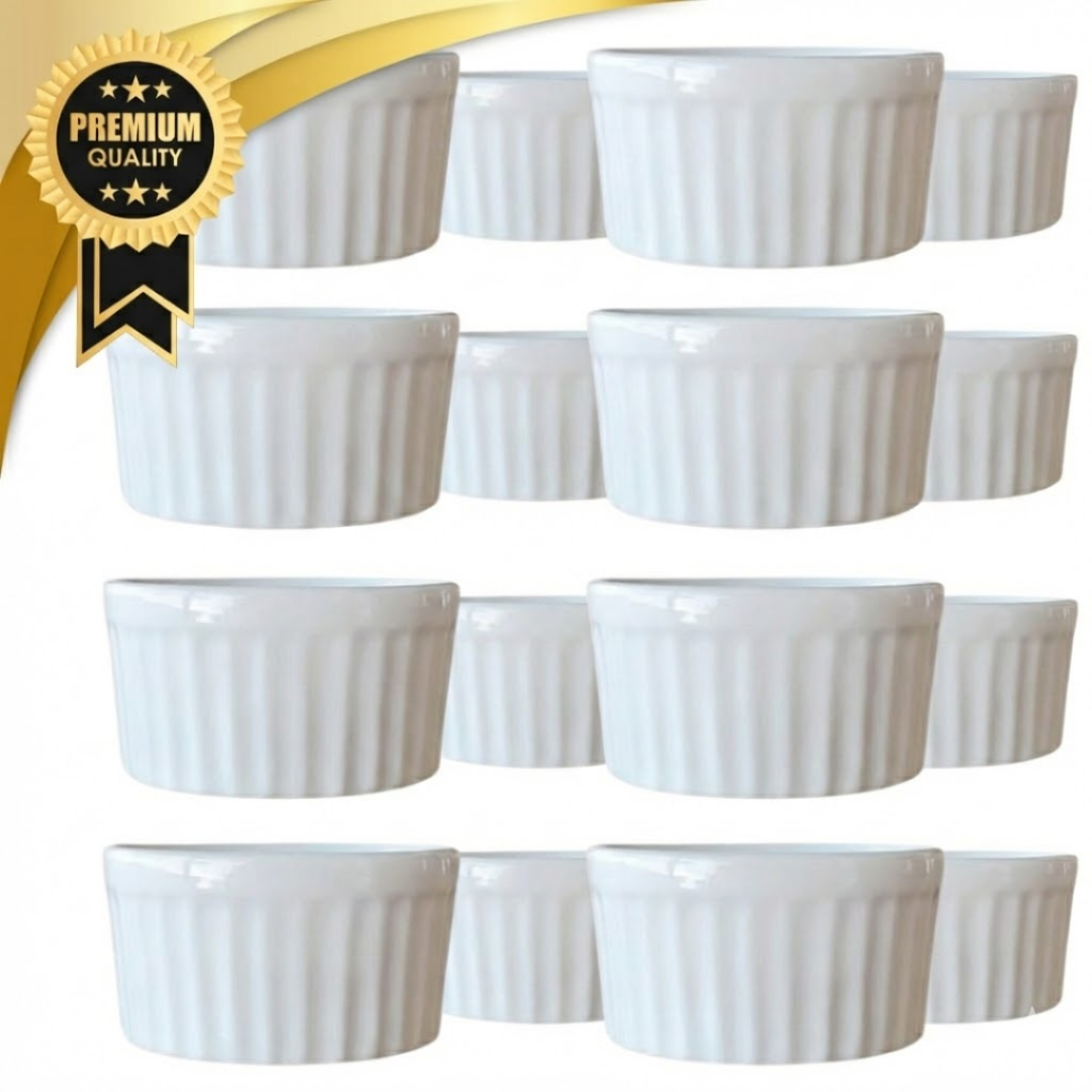 Kit 15 Ramekins de Porcelana 250ml Canelado