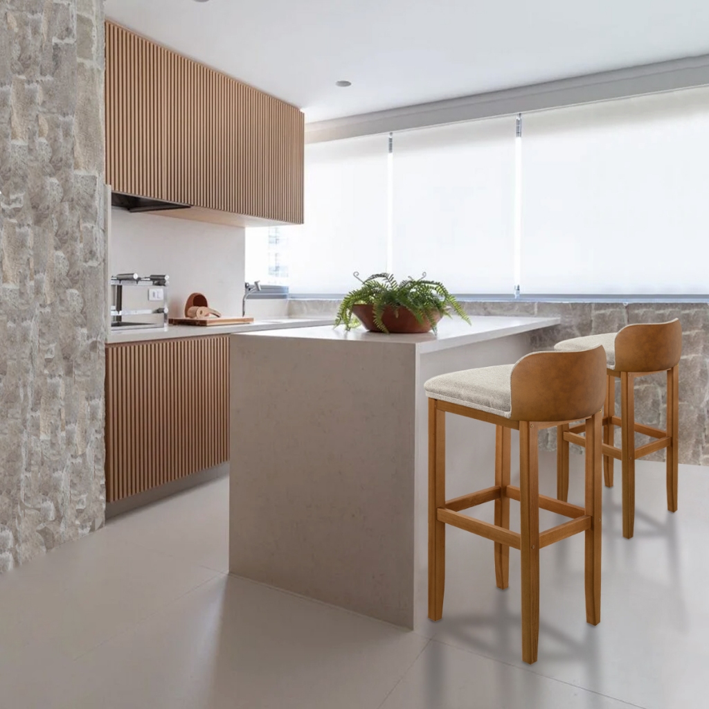 Kit 2 Banqueta Gourmet Onix Ilha Baixa 75cm Premium Composê Marrom - Madeira Maciça
