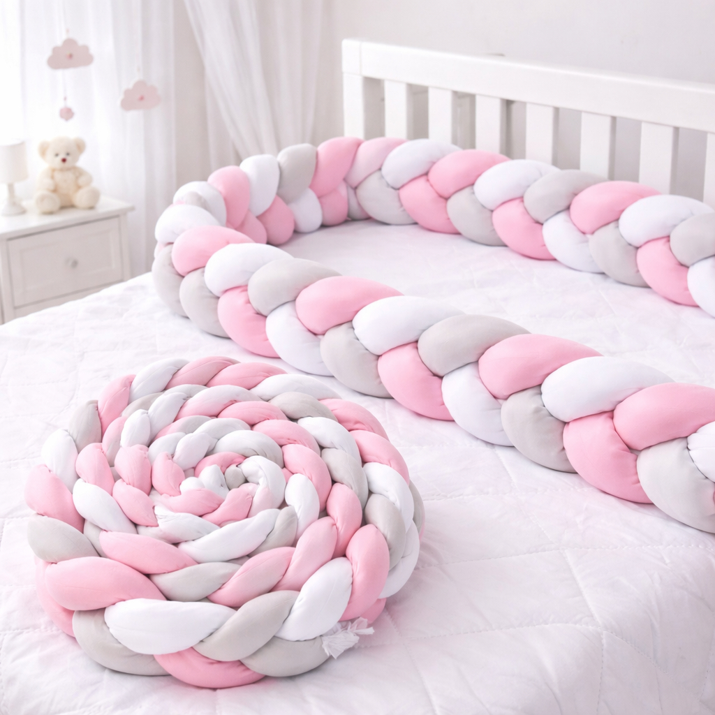 Protetor Berco Tranca Bebe 4 Metros Algodao Fibra Siliconada Enxoval Quarto Infantil