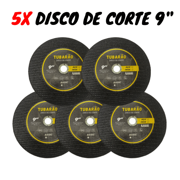 5x Disco De Corte 9 Polegadas 230mm Inox Metal Tubarão