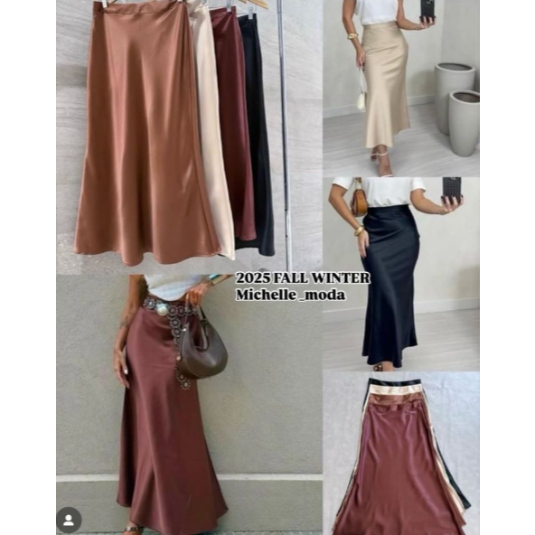 Saia Sereia de Cetim , Saia Preta Elegante para Uso Diário em Oferta na Shopee