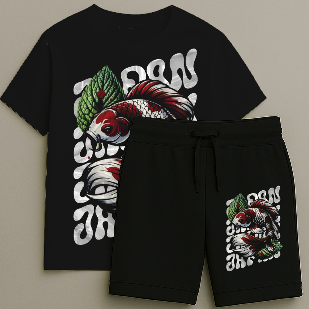 Camiseta e Bermuda Infantil Masculina Estampa Carpa Premium Alta Qualidade Tamanho 2 ao 16
