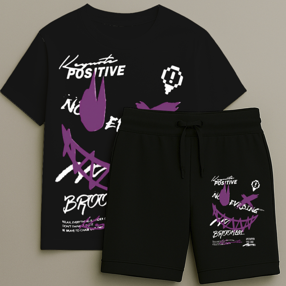 Camiseta e Bermuda Infantil Masculina Estampa Sorriso Magenta Premium Alta Qualidade Tamanho 2 ao 16