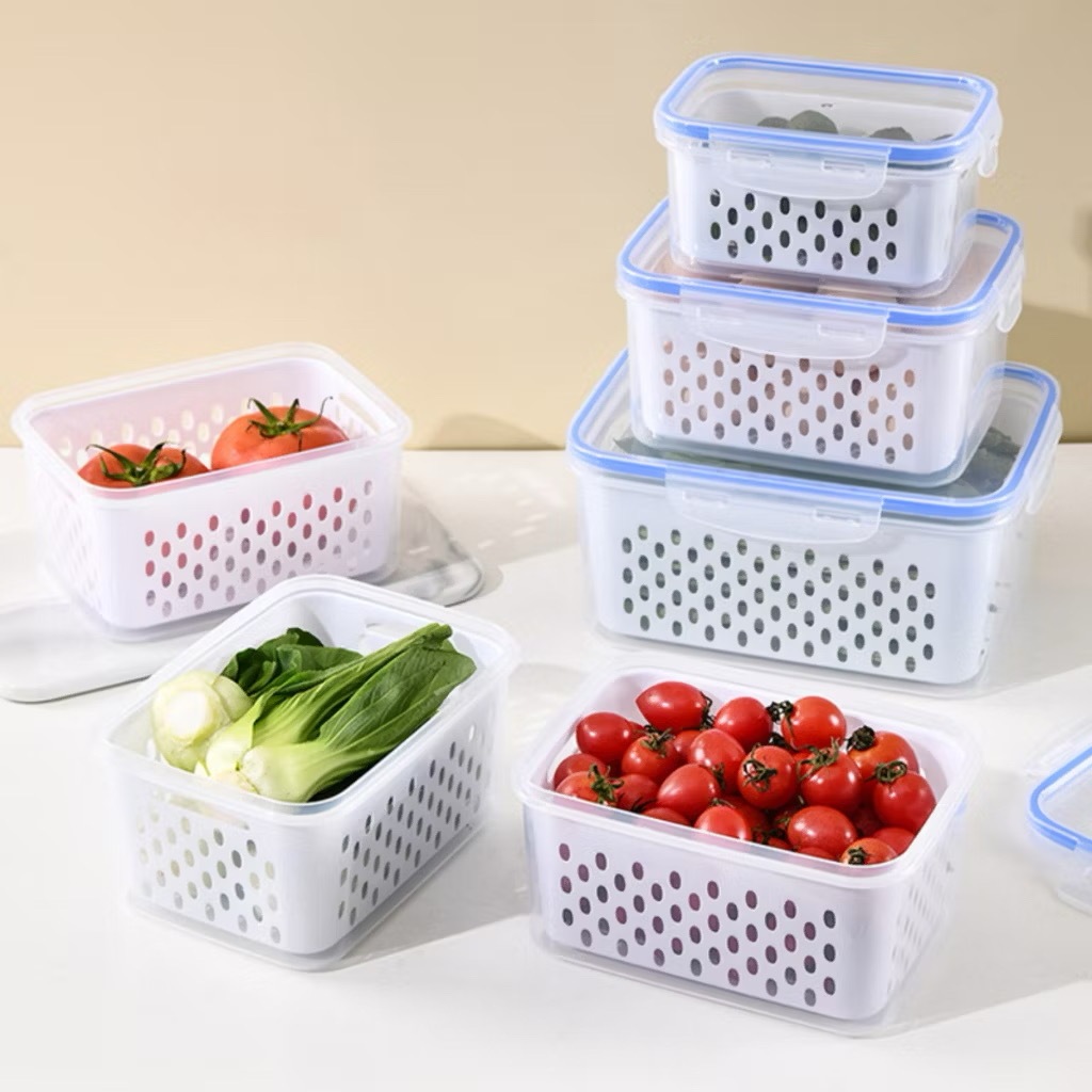 Kit 3 Organizadores Potes Hermetico Geladeira 850ML/1750ML/3300ML Alimentos Vegetais--Mwei Store