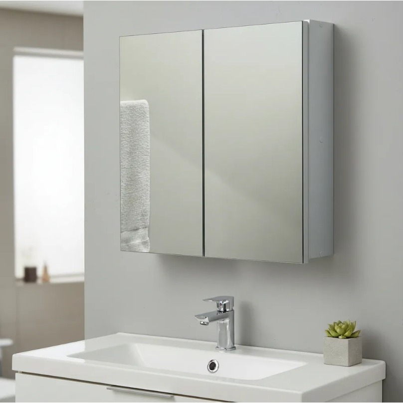 Espelho 60cm Para Banheiro Armário 2 Portas Com Fundo - 100% MDF - MONTADO em Oferta na Shopee