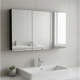 Espelho 90cm Preto para Banheiro Armário 3 Portas - 3 Portas com Amortecedor - 100% MDF MONTADO em Oferta na Shopee