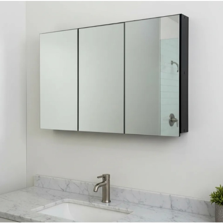 Espelho 90cm Preto para Banheiro Armário 3 Portas - 3 Portas - Fundo Eucatex - 100% MDF MONTADO em Oferta na Shopee