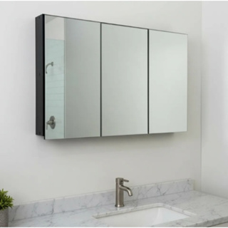 Espelho 80cm Preto para Banheiro Armário 3 Portas com Amortecedor - 100% MDF - MONTADO em Oferta na Shopee