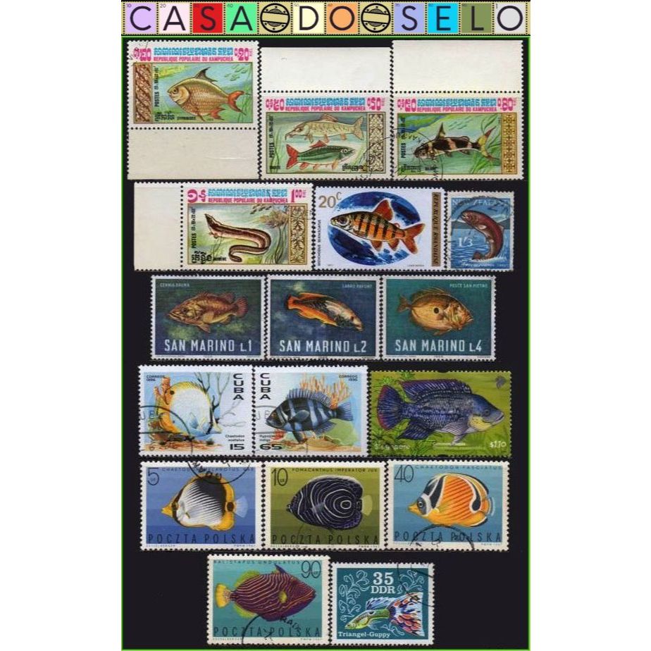 Peixes - Acumulação com 17 selos - N/C - TM5733