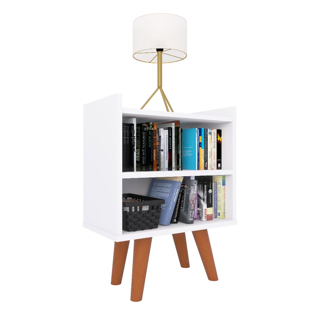 Mesa de Cabeceira Criado-Mudo Funcional com Nicho Decorativo e Multiuso para Quarto