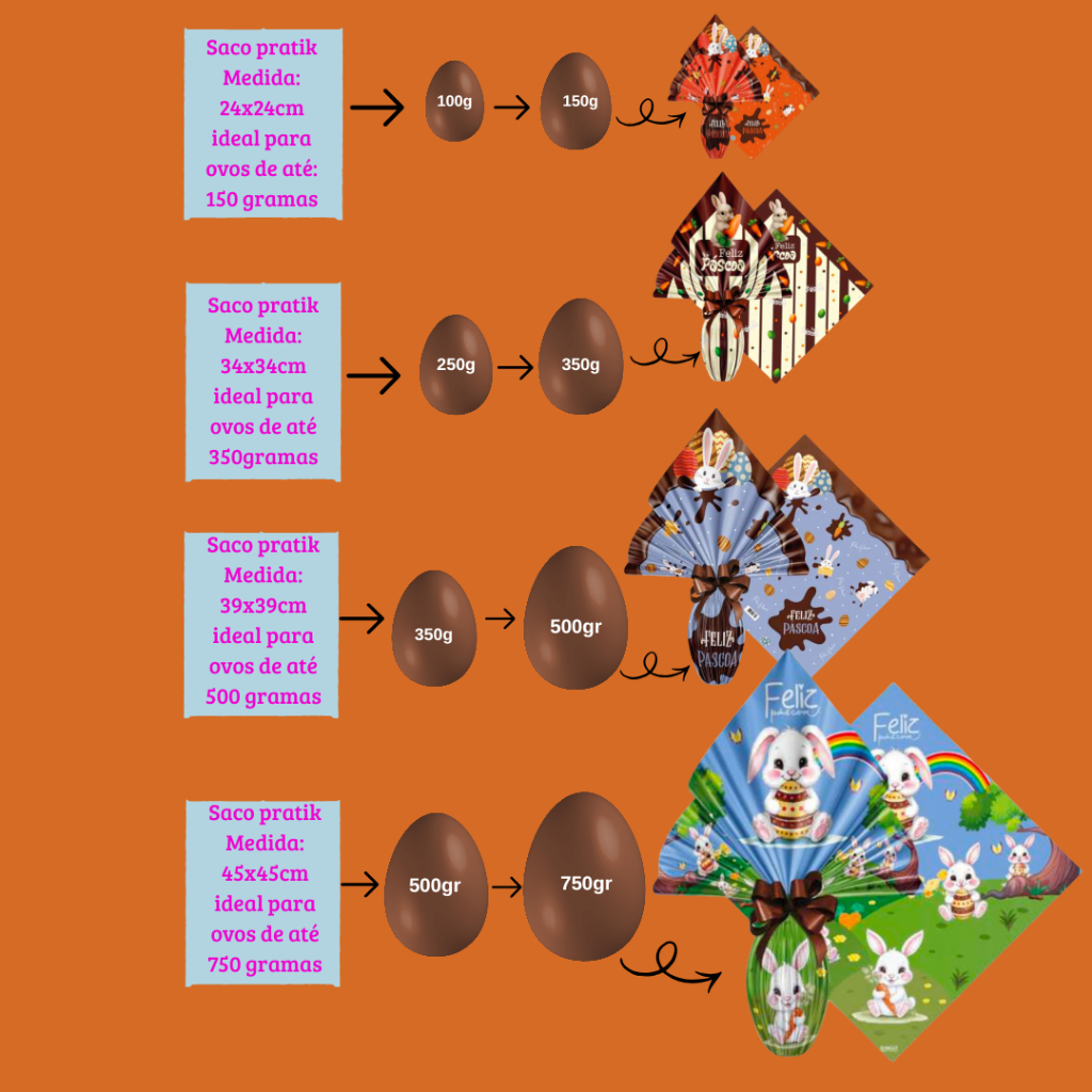 Embalagem Saco Pratik Ovo de Páscoa 45x45cm 500g a 750g