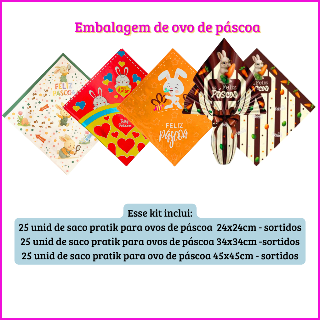 Kit saco de ovo de pascoa para ovos de 150 até 500 gramas - sortidos 75 unidades em Oferta na Shopee