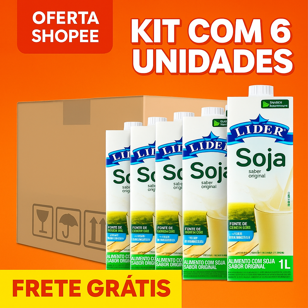 Leite de Soja Original Líder 1L - 6 Unidades em Oferta na Shopee