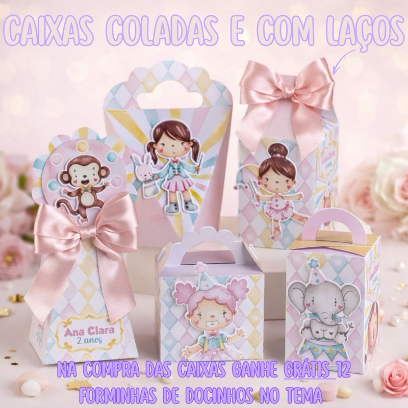 Caixinhas Personalizadas Circo Rosa | Lembrancinha Circo Rosa Personalizada | Caixinhas Festa Infantil | JA MONTADAS