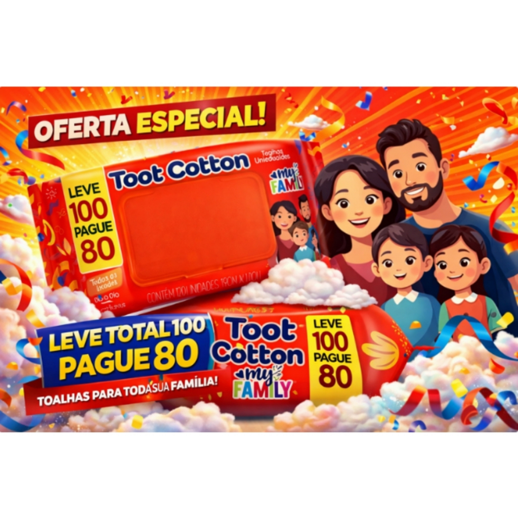 Toalhas/Lenços Umedecidos Toot Cotton My Family Leve 100 Pague 80