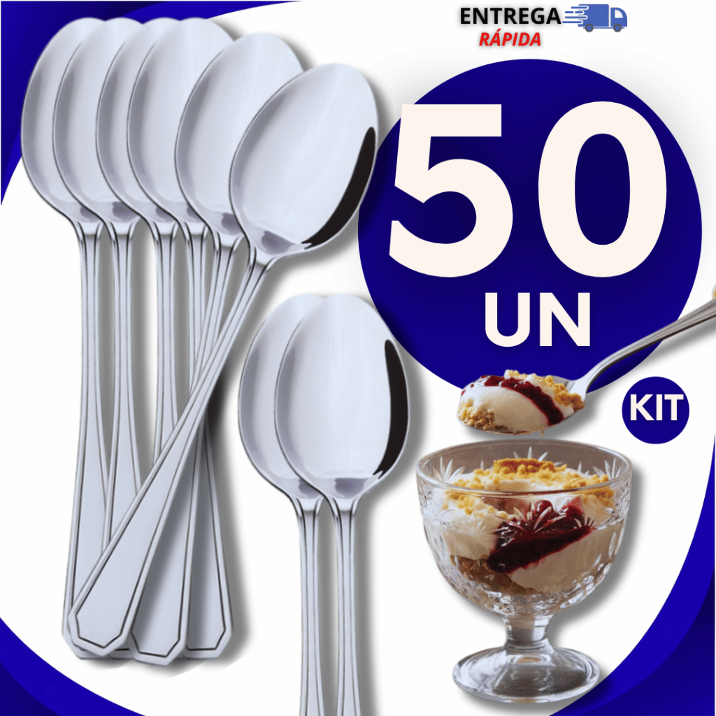 Jogo 50 Colheres Aço Inox Premium Para Restaurantes Cozinha Casa Bar Talher Colher de Sopa Utilidades Variávis