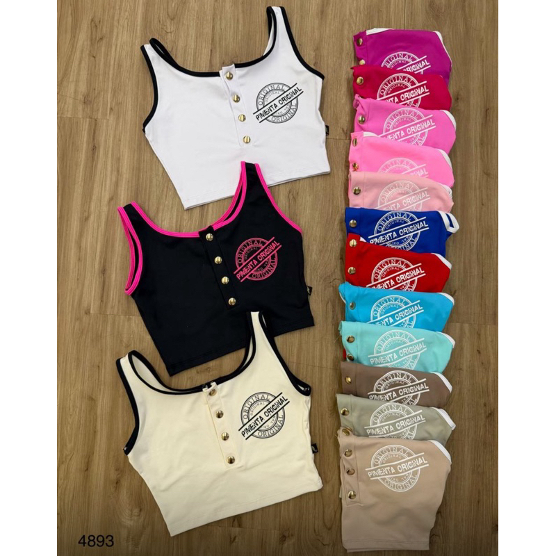 Cropped com escrita e botões pimenta original em Oferta na Shopee