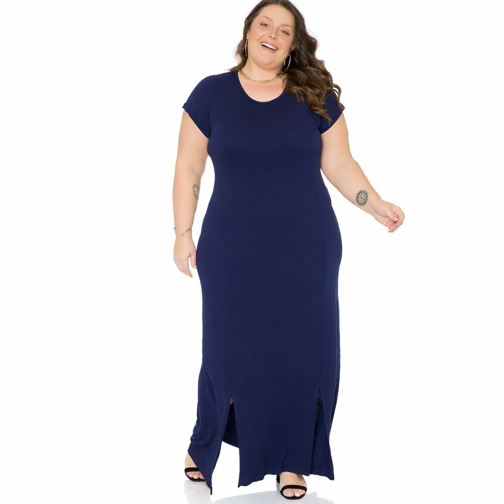Vestido promoção Atacado Plus Size Elegante Longo com manga Curta 103723