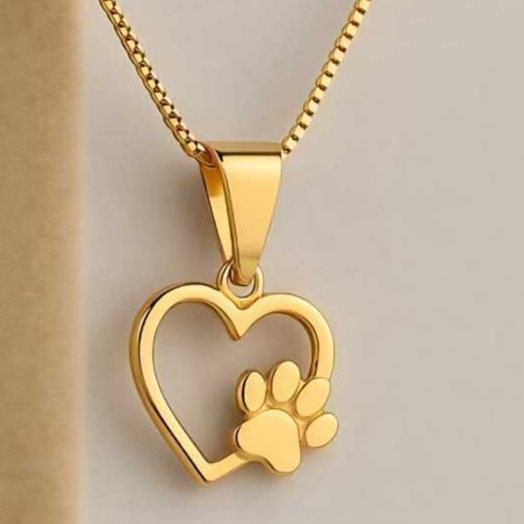 Pingente Angel Coração com patinha lisa (NÃO ACOMPANHA A CORRENTE)Linha Pet | Banho Ouro 18K e Prateado