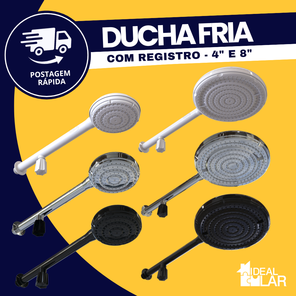 Chuveiro De Água Fria Piscina Tamanho 4" ou 8'' Com Registro Durín em Oferta na Shopee