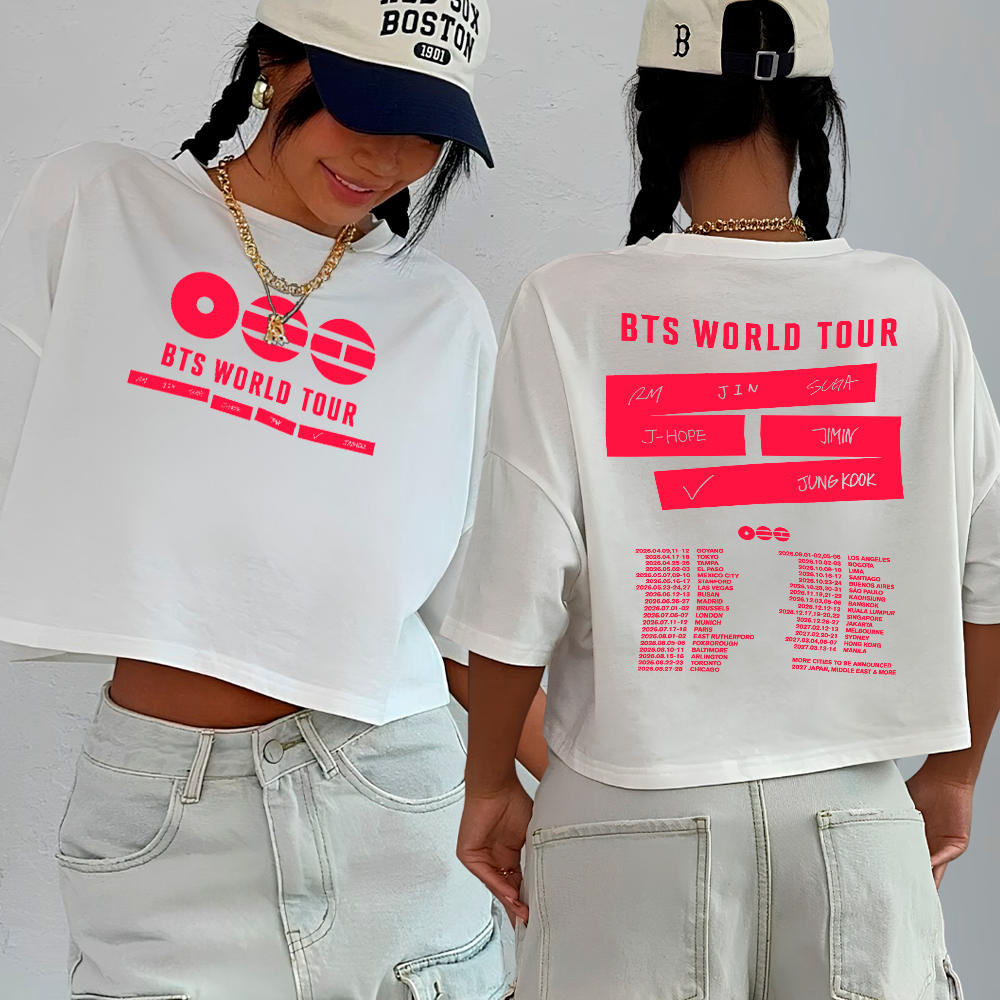 Blusa Cropped Feminino Oversized Bts World Tour Show Capa Album Lançamento Grupo Kpop em Oferta na Shopee
