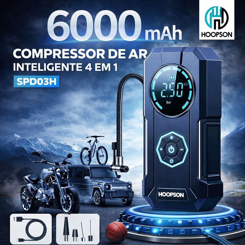 COMPRESSOR DE AR DIGITAL PORTÁTIL POWER BANK INFLADOR ELÉTRICO AUTOMÁTICO PARA CARRO MOTO BICICLETA