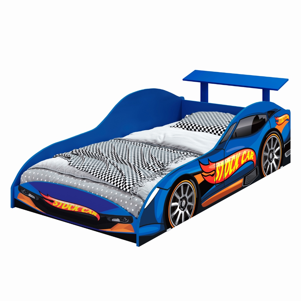 Cama Infantil Carro Stock Car Azul MDF com Aerofólio Juvenil Masculina para Quarto de Menino em Oferta na Shopee