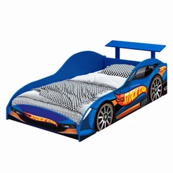 Cama Infantil Carro Stock Car Azul MDF com Aerofólio Juvenil Masculina para Quarto de Menino