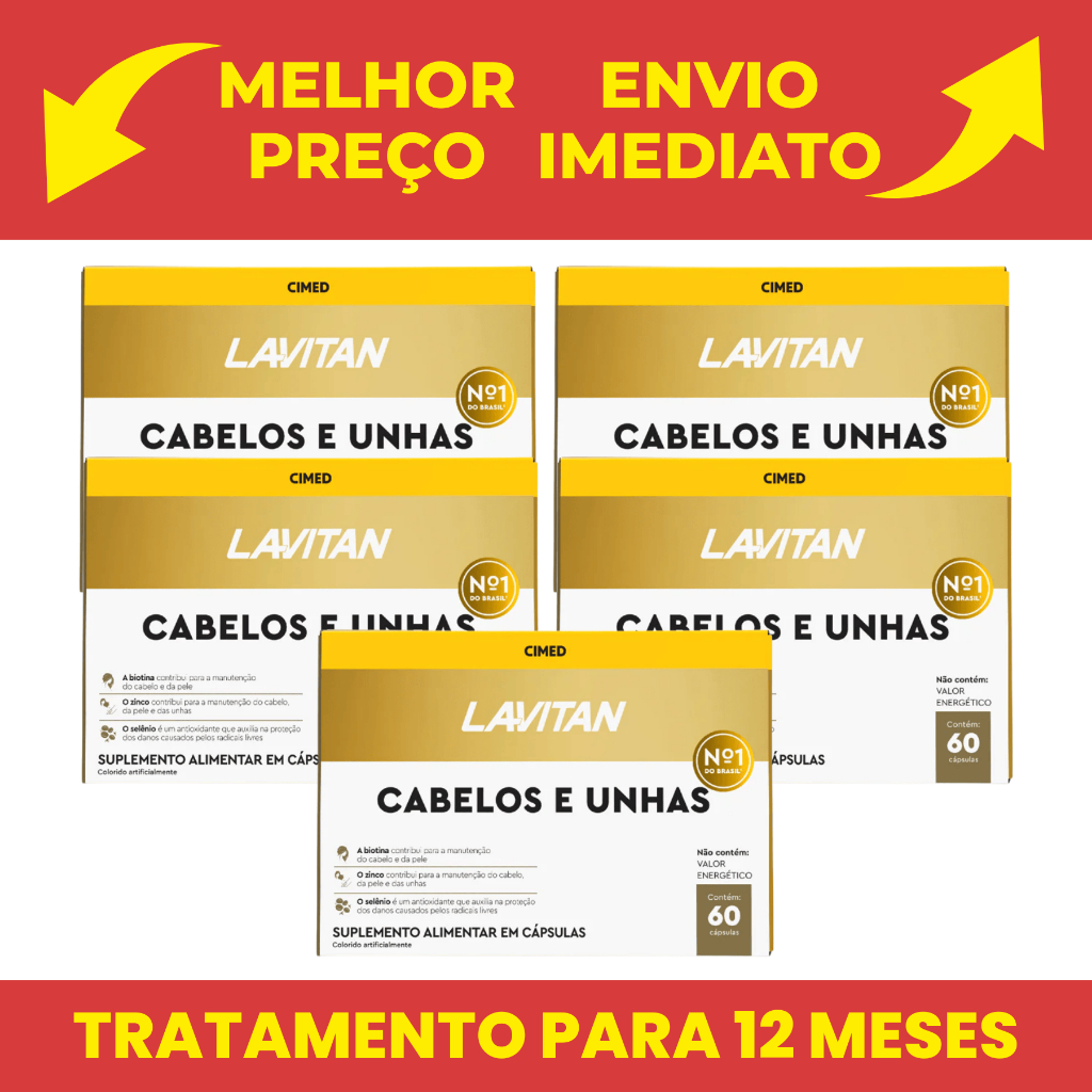 5 Unidades Lavitan Hair Cabelos e Unhas Suplemento Alimentar Biotina Cimed 60 Cápsulas