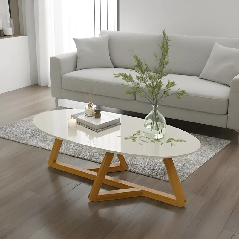 Mesa Mesinha de Centro  Apoio Sala Oval Cor Off White Nature Orgânica Moderna  Pés Madeira MDF Promoção Barata FULL