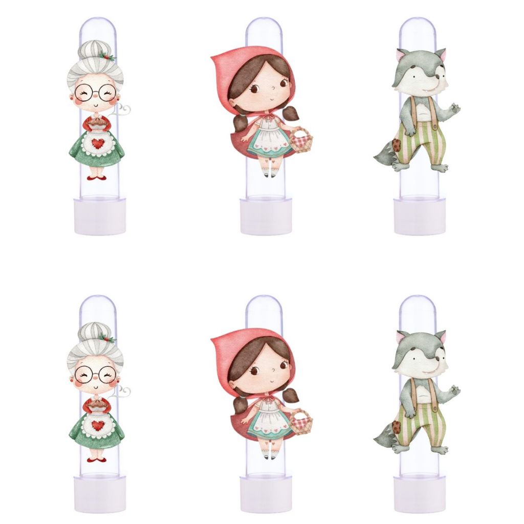 20 Tubetes + Apliques 3D Personalizado Lembrancinha Festa Aniversário Chapeuzinho Vermelho Aquarela