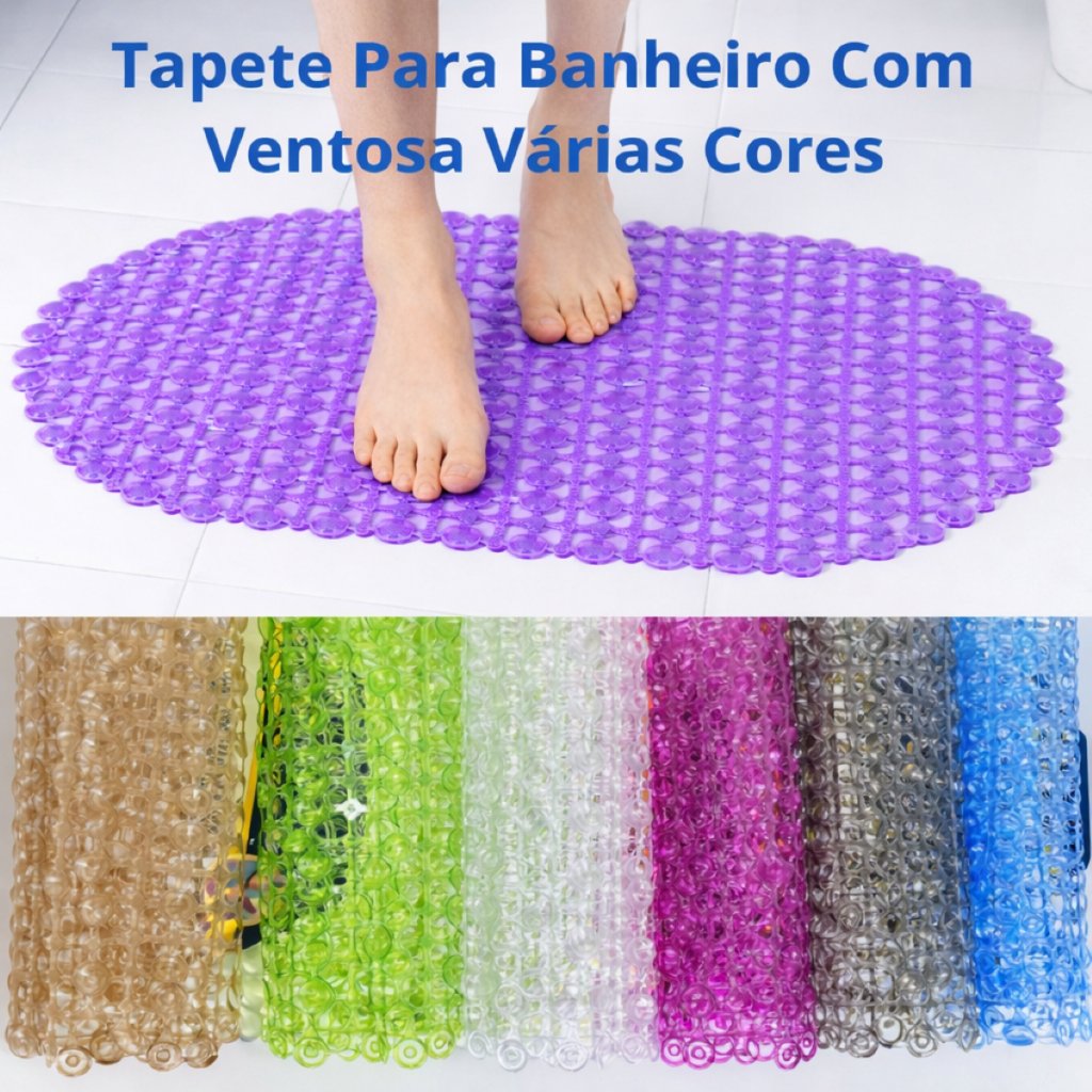 Tapete Para Banheiro e Box Antiderrapante 61x32 Com Ventosas Cor Branco Azul Verde Bege Roxo Grafite em Oferta na Shopee