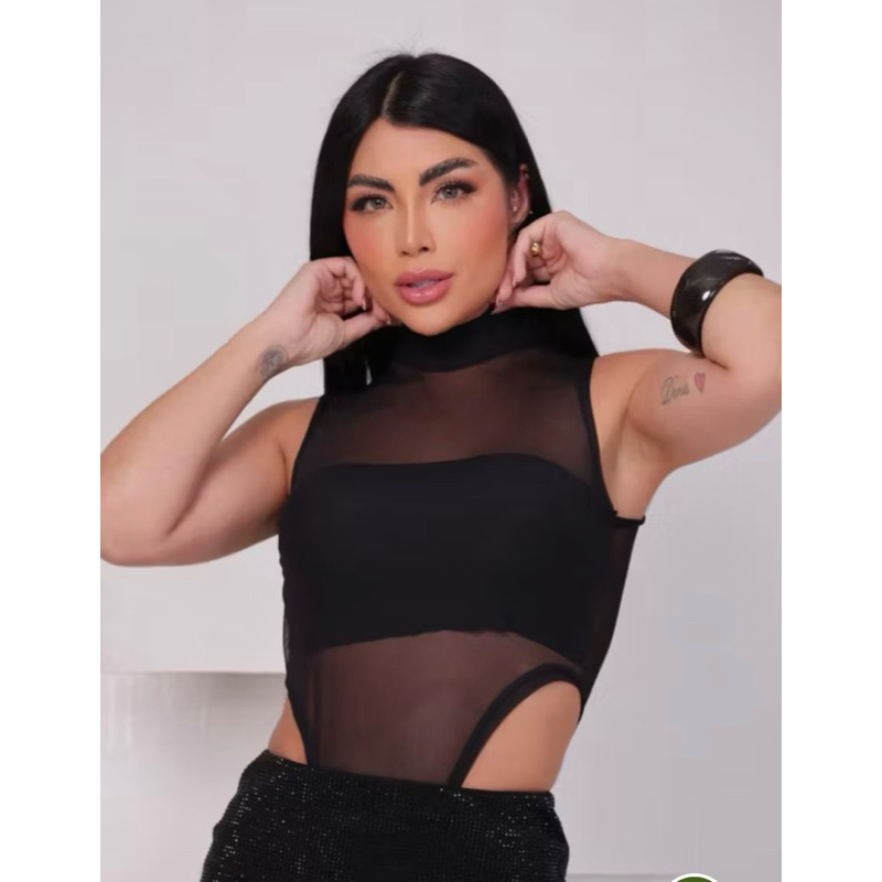 Body Cavado Feminino Tule Asa Delta Boddy Regata Feminino Collant Gringa Liso Balada Bori Bory