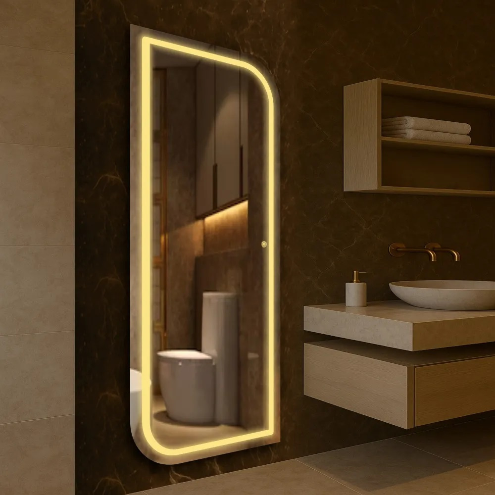 Espelho Led Jateado Touch Bivolt Organico Luxo Amarelo 3000k, Neutro 4000K e Branco 6000K