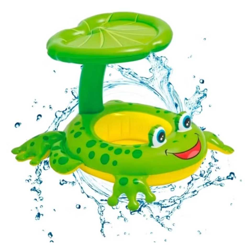 Boia Sapo Infantil Com Cobertura E Assento Fraldão Baby Bote Sapinho Inflavel Piscina Criança Tampa Sol